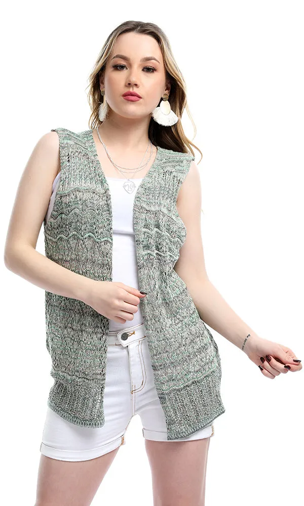 54254 Medium Green Knitted Sleeveless Slip On Cardigan