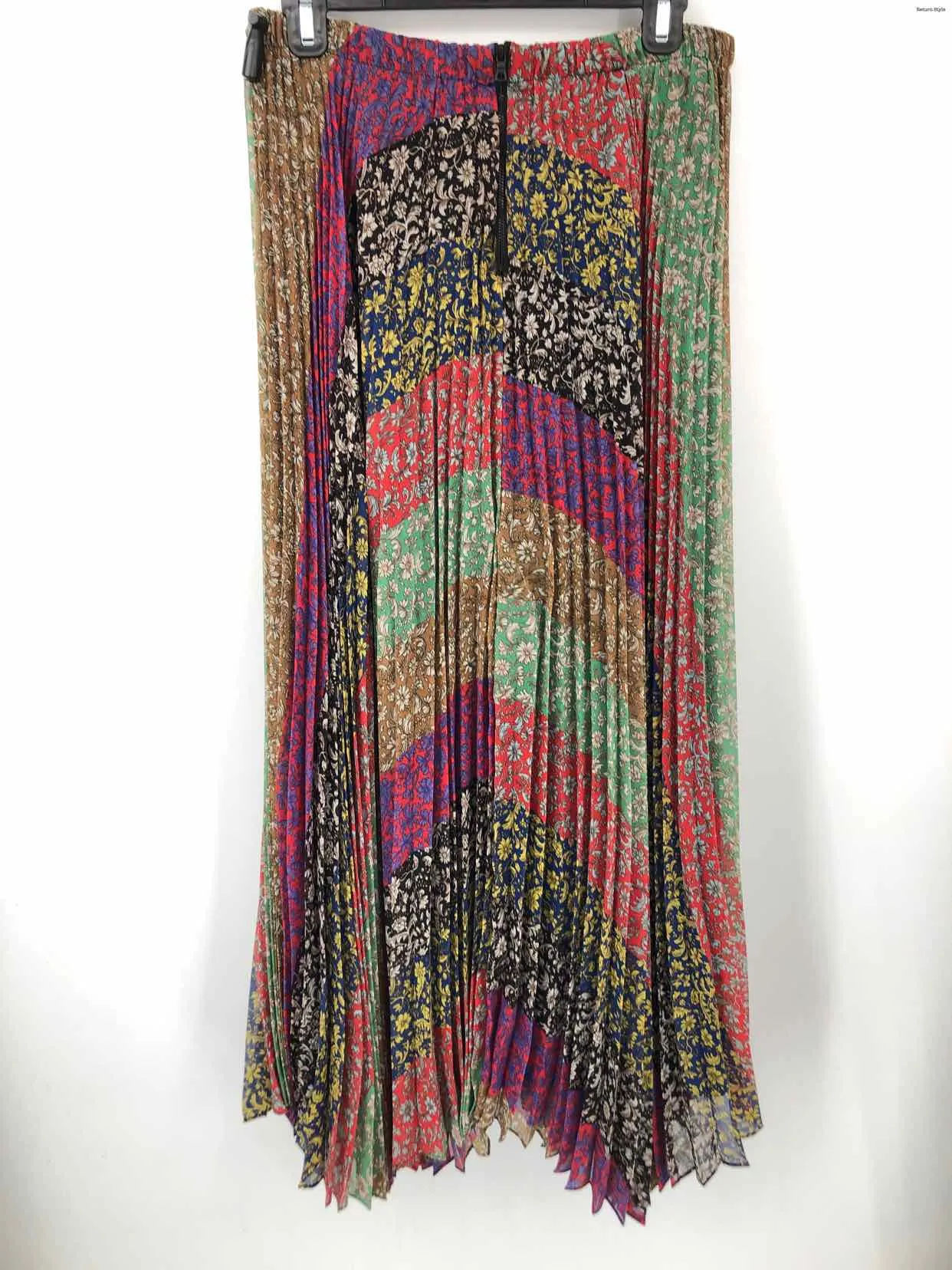 ALICE & OLIVIA Red & Blue Green Multi Crinkle Floral Maxi Length Skirt