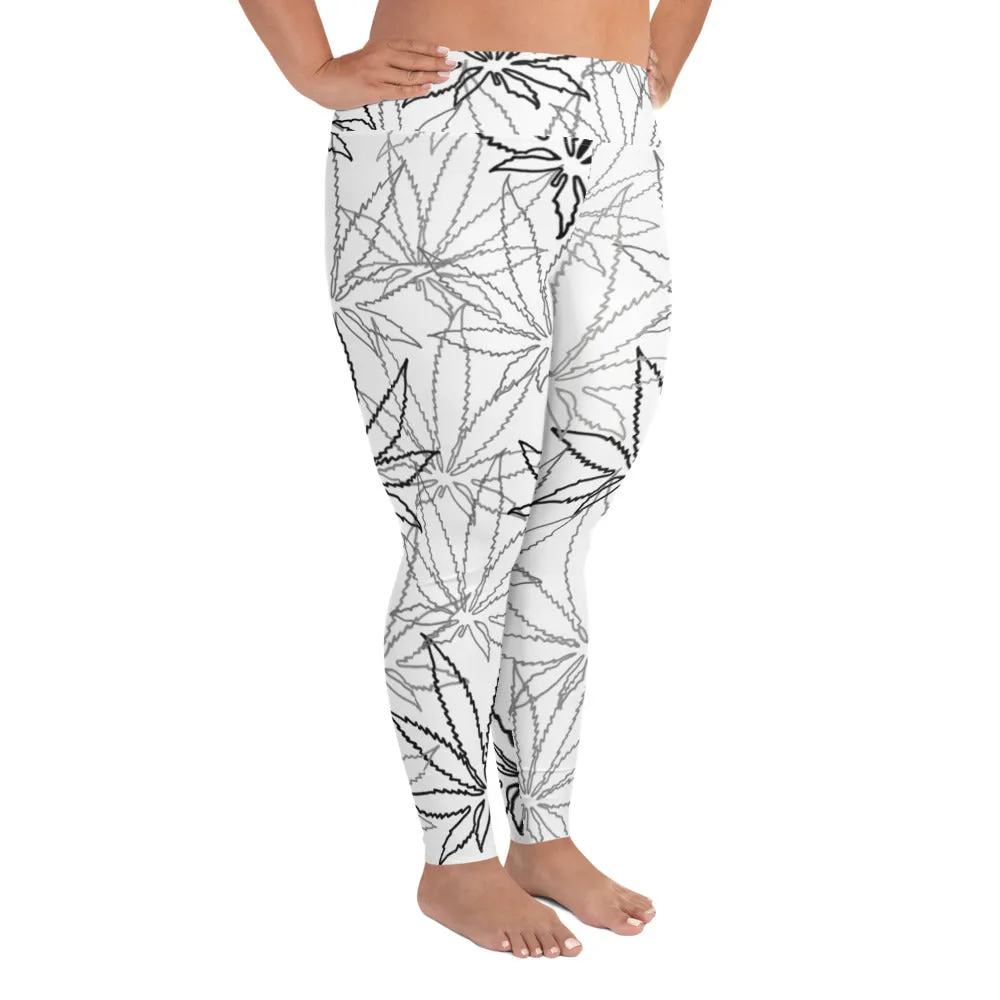 All-Over Print Plus Size Silver Leaf E4SO Leggings