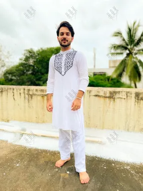 Arun in HOK Men's Chikankari Kurta in Rayon Cotton - White