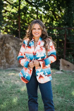 Aztec Print Blazer ~ Turquoise & Coral