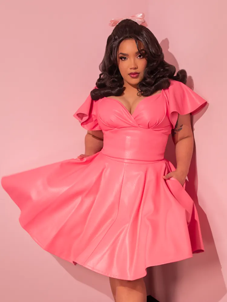 Bad Girl Skater Skirt in Flamingo Pink Vegan Leather - Vixen by Micheline Pitt