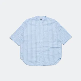 Band Collar Dobby Stripe S/S Shirt - Sax