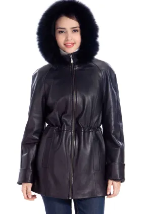 BGSD Women Clare Lambskin Leather Hooded Parka Coat