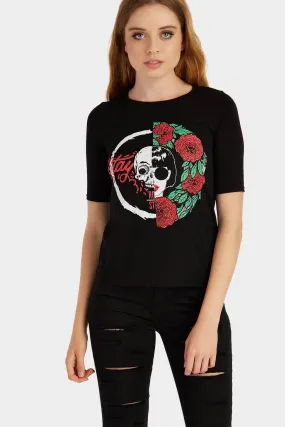 Black Skull And Roses Basic Tee