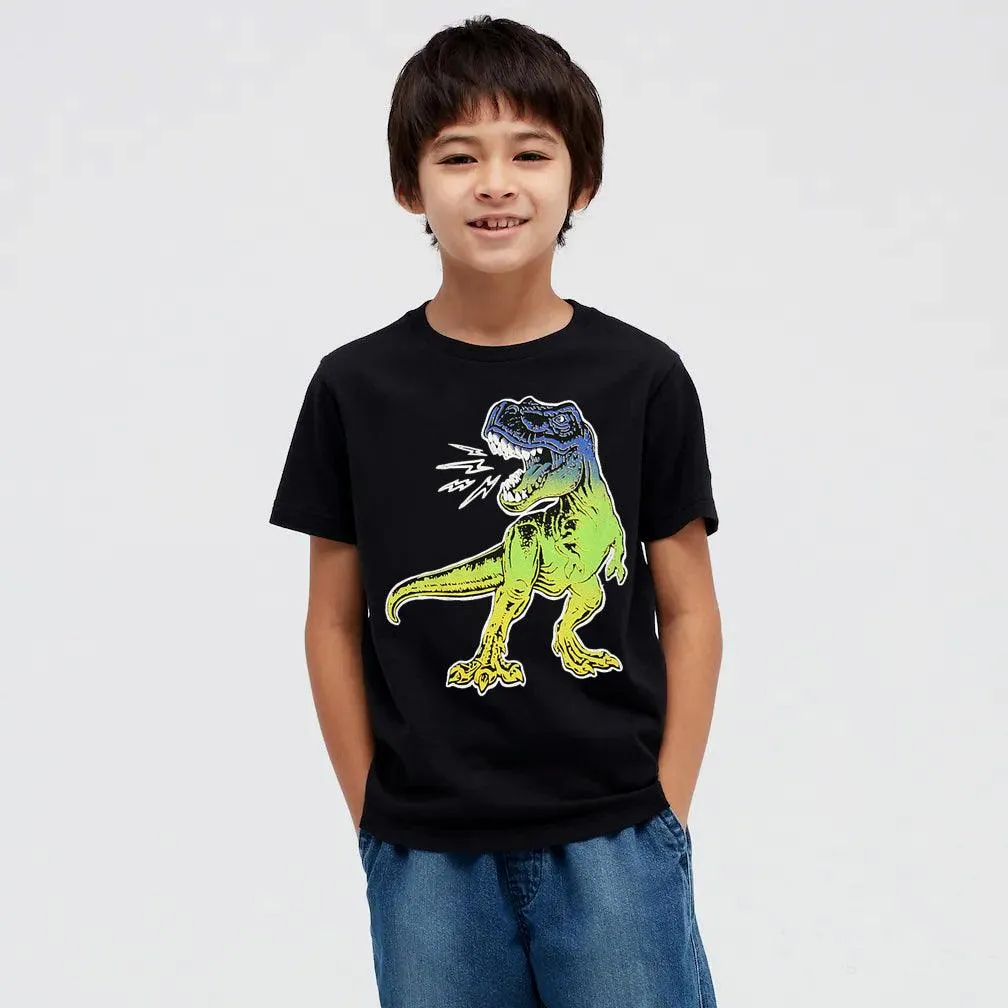 Boys "Dino" Printed Soft Cotton Black T-Shirt 9 MONTH - 10 YRS (MI-10965)