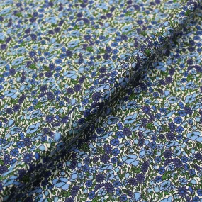 DRESSMAKING FLORAL COTTON LAWN - PRUNE AND BLOSSOM - Blues