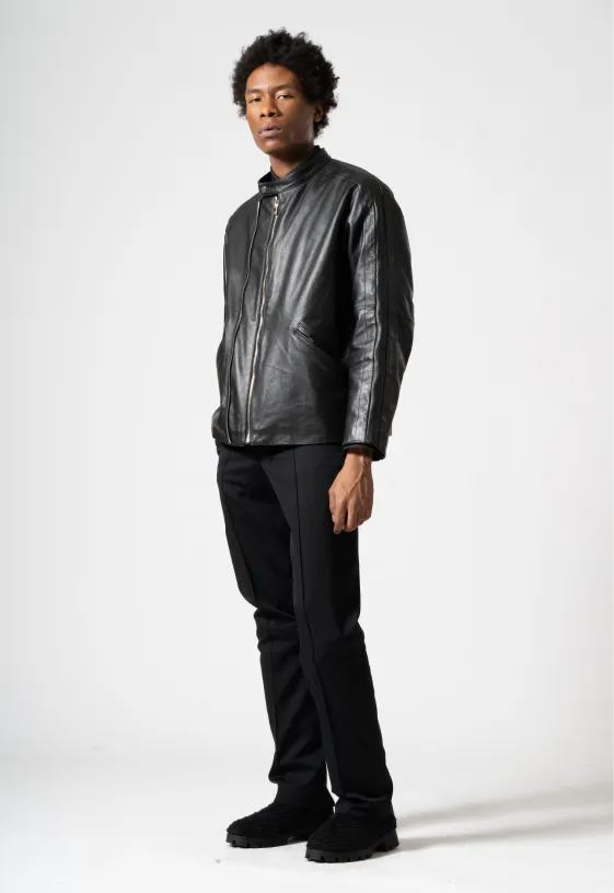 Leather Double-Zip Blouson in Black