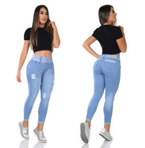 Light blue rips 2 buttons push up jeans 7557