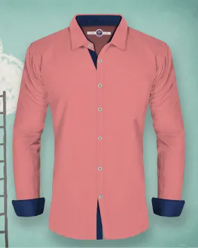 MEN PLAIN SEA PINK WITH BLUE CONTRAST FULL HAND SHIRT