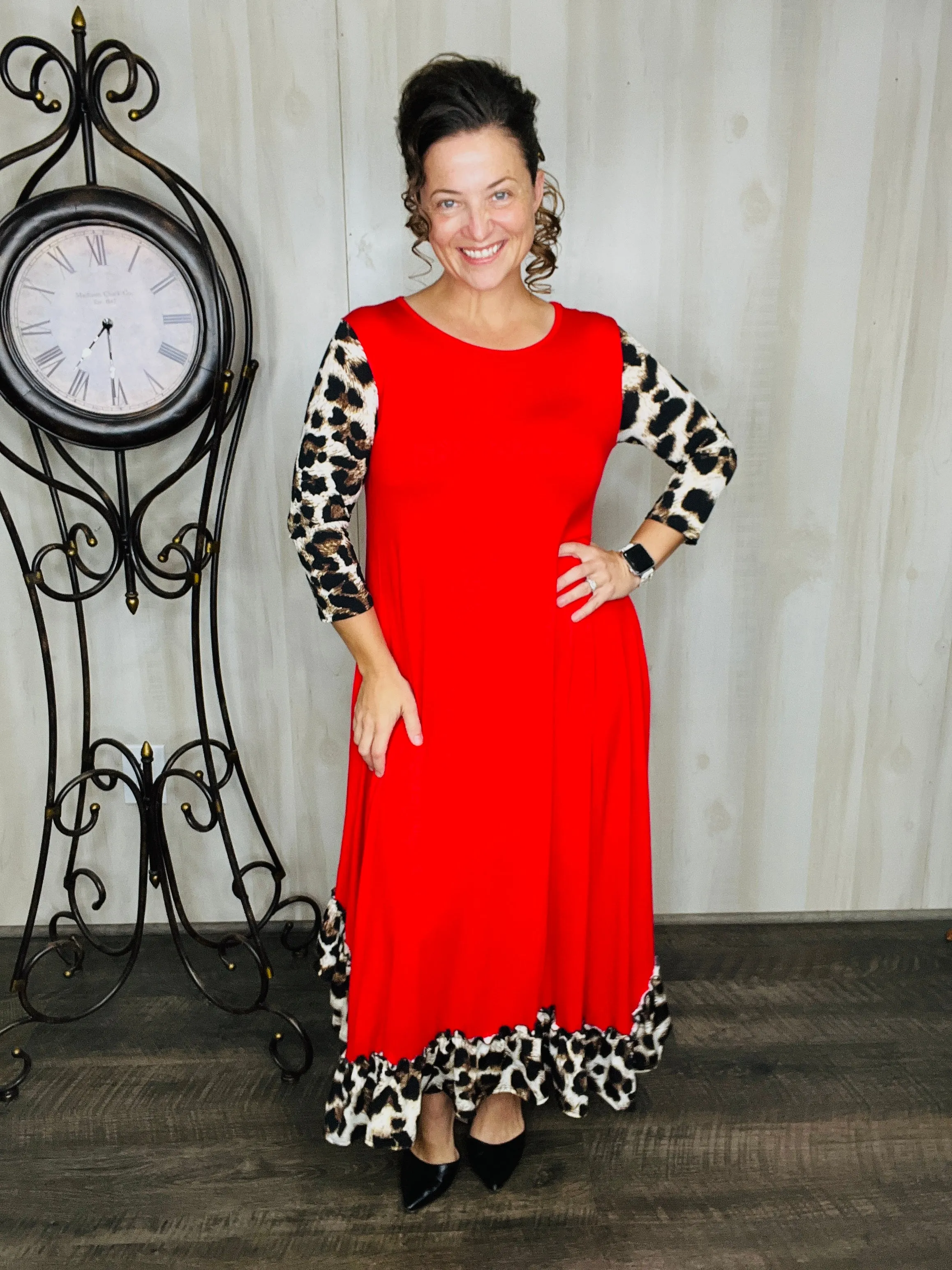 Michella Red & Leopard Print Dress*