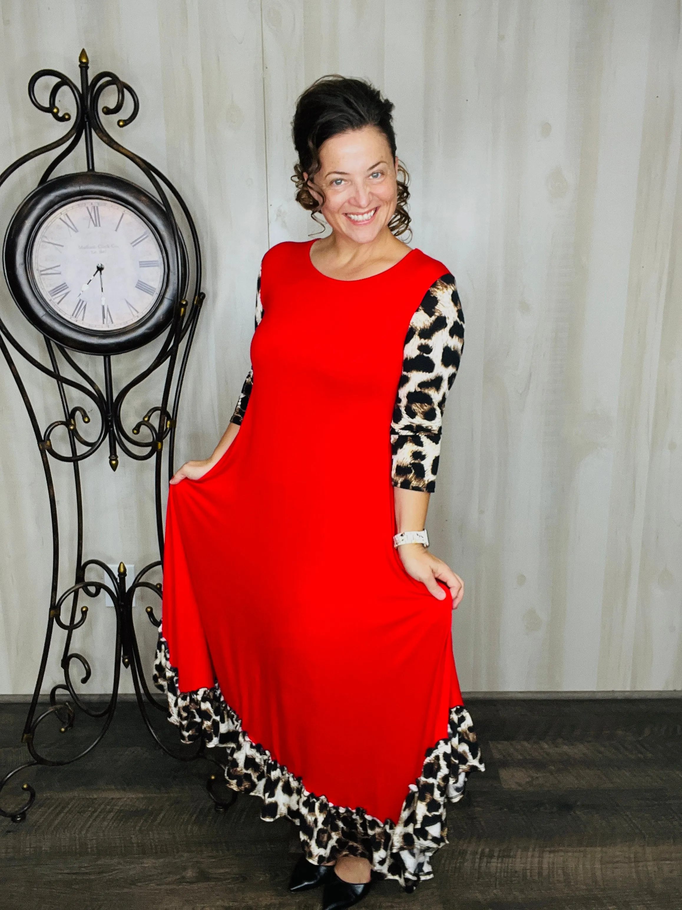 Michella Red & Leopard Print Dress*