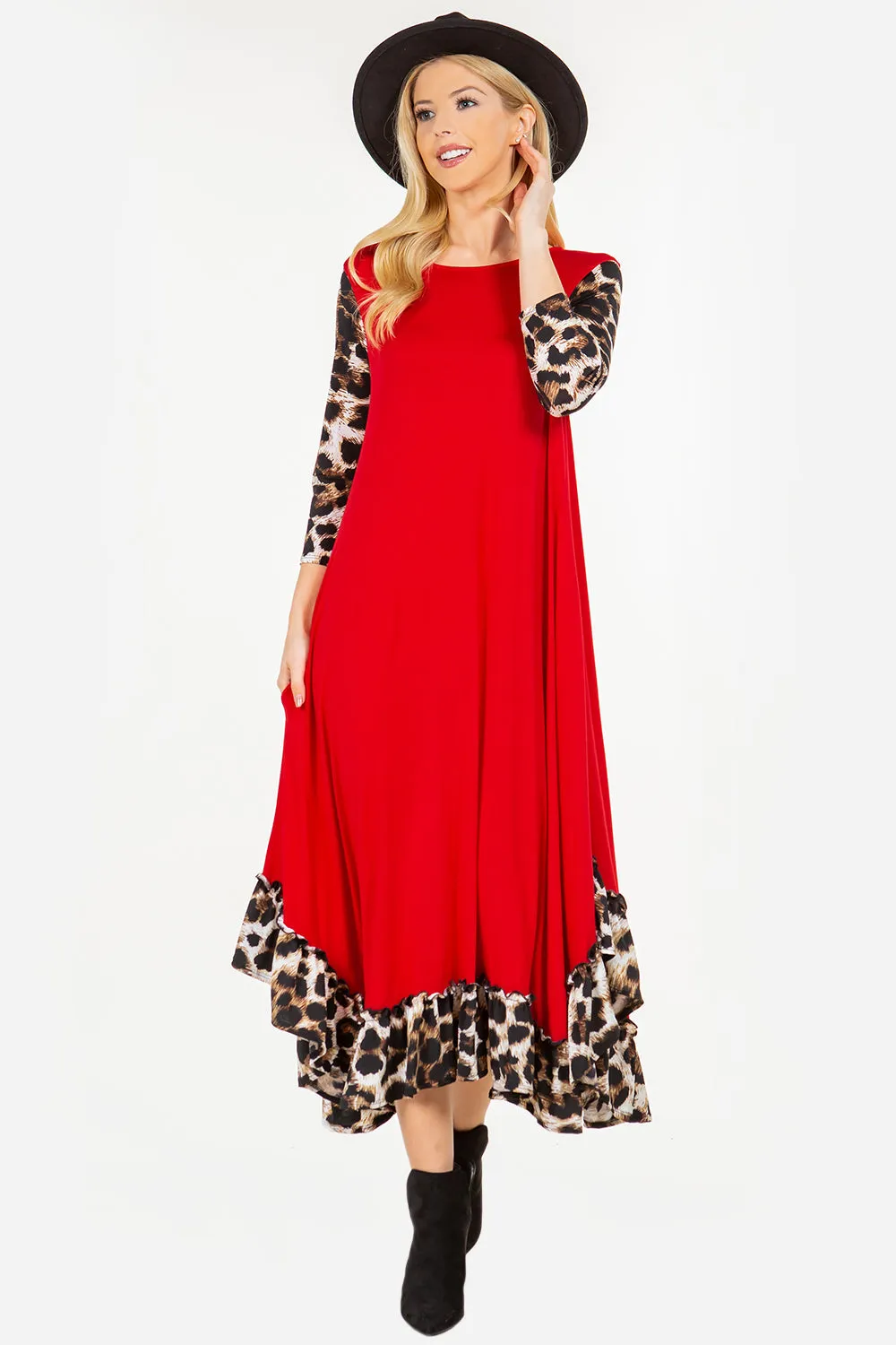 Michella Red & Leopard Print Dress*