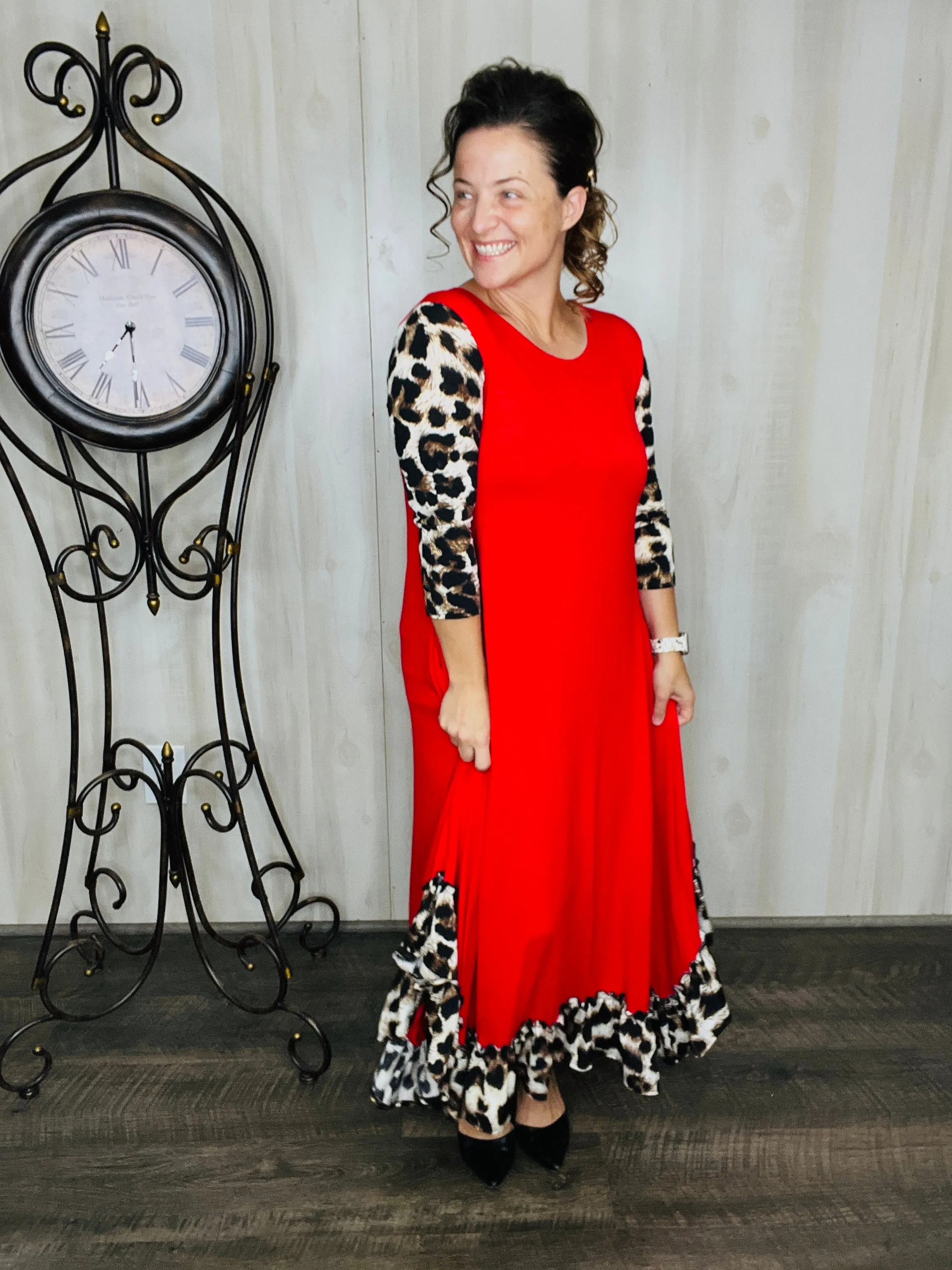 Michella Red & Leopard Print Dress*