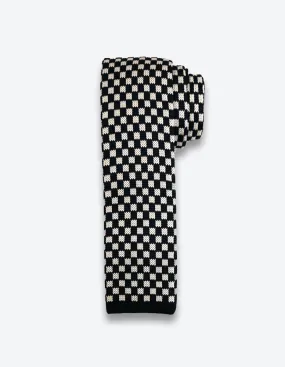 Navy-Beige Checkered Knit Tie