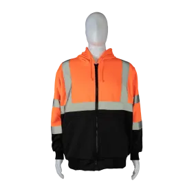 OBHSW-C3 ANSI Class 3 High-Vis Orange/Black Bottom Two Tone 16 OZ. Thermal Lined Zip-Up Hoodie