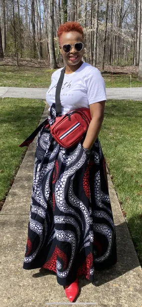 Red, Black & White Swirl Dot Maxi Skirt w/Pockets (One Size)