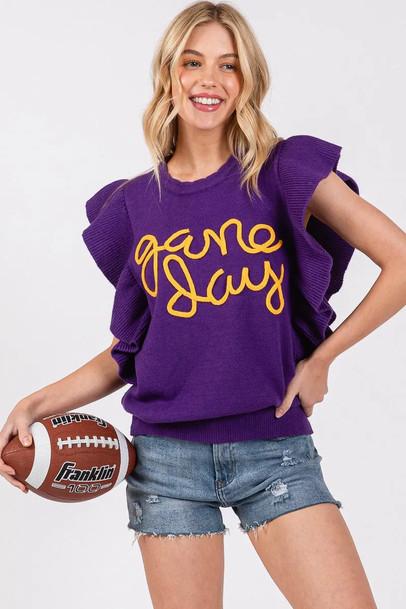 Ruffle Game Day Top - Purple/Yellow